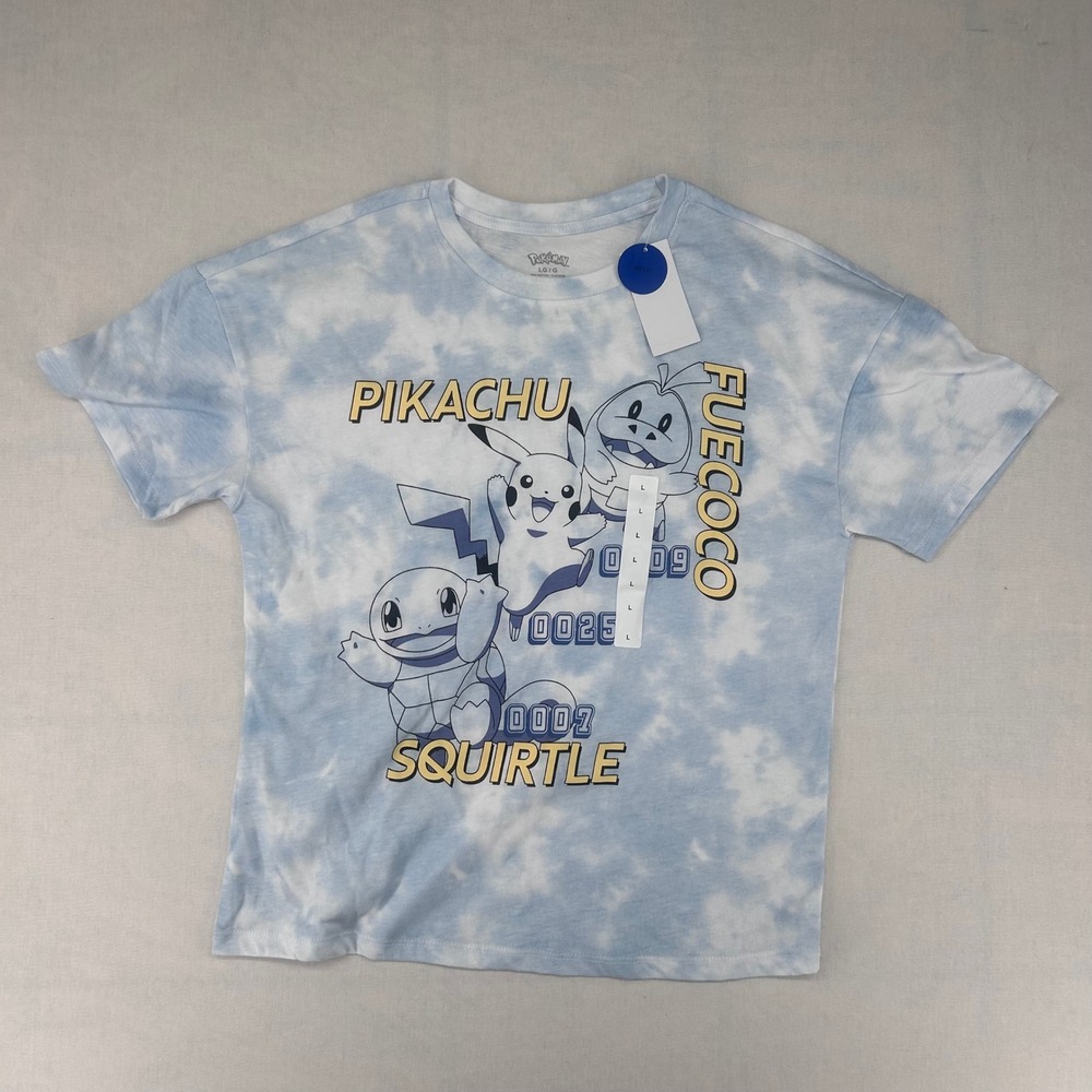 Pokemon Kids Pikachu Squirtle Fuecoco Tie Dye Graphic T-Shirt Blue Large